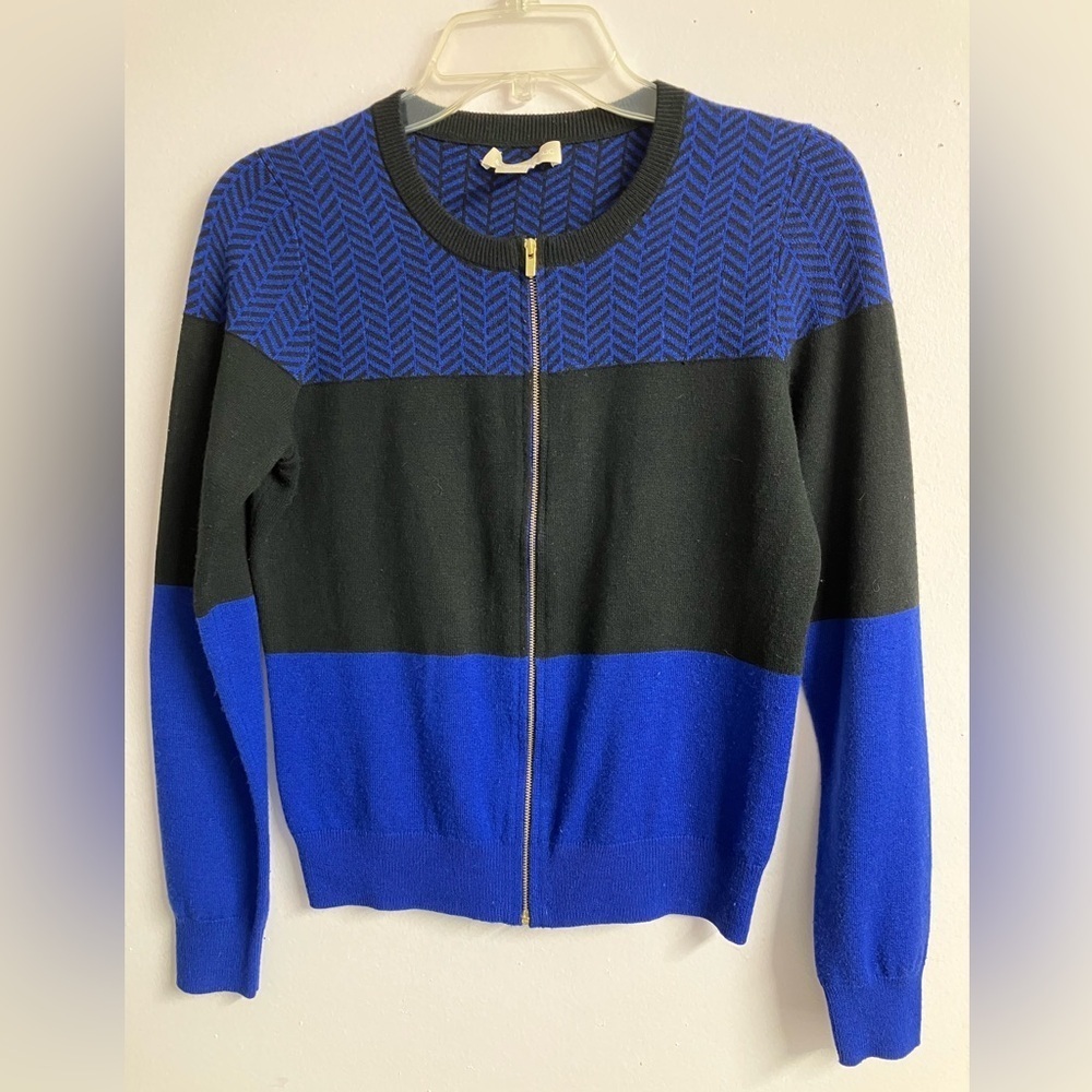 Women’s Wool Blend Sweater, Medium, Front Zipper, Blue/Black, Banana Republic